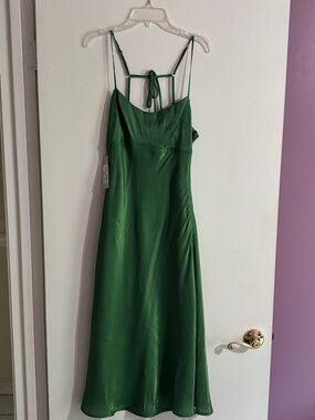 Lizard Thicket Emerald Green Satin Midi Slip Dress with Back Tie